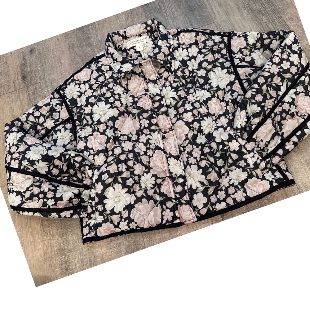 Saltwater Luxe Black Floral Quilted Cropped Jacket Womens Small